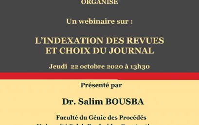 Webinaire sur « la catégorisation des revues et choix d’un journal »