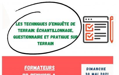 Atelier sur les techniques d’enquête de terrain : échantillonnage, questionnaire et pratique sur terrain.