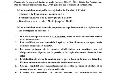 INSTRUCTIONS ET MODALITES DE DEROULEMENT DU CONCOURS D’ACCES AU DOCTORAT