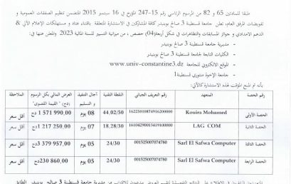 إعلان عن المنح المؤقت للإستشارة رقم BF2023/SG/UC3SB/39