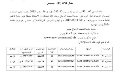 إعلان عن المنح المؤقت للاستشارة رقم B2024/SG/UC3SB/24