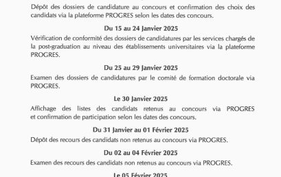 Nouvel Echéancier Relative à l’Organisation du concours de doctorat 2024-2025