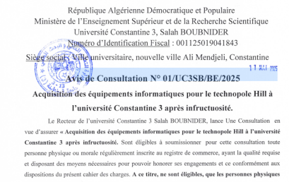 Avis de Consultation N°01/UC3SB/BE/2025