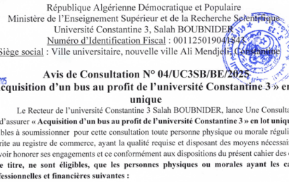 Avis de Consultation N°04/UC3SB/BE/2025