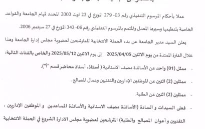 قائمة المترشحين لعضوية مجلس إدارة الجامعة