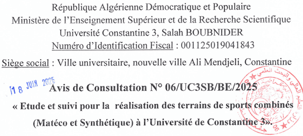 2025/BE/UC3SB/06 Avis de Consultation