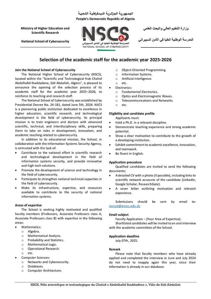 Selection of the academic staff for the academic year 2025-2026