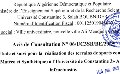 Avis de consultation N°06/UC3SB/BE/2025