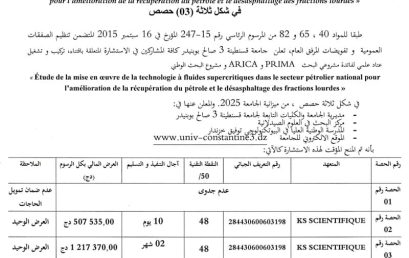 إعلان عن المنح المؤقت للاستشارة BU2025/SG/UC3SB/23