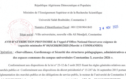 Avis d&rsquo;attribution Provisoir de I&rsquo;Appel d&rsquo;Offres National 0uvert avec exigence de capacités minimales N° 04/UC3SB/BF/2025