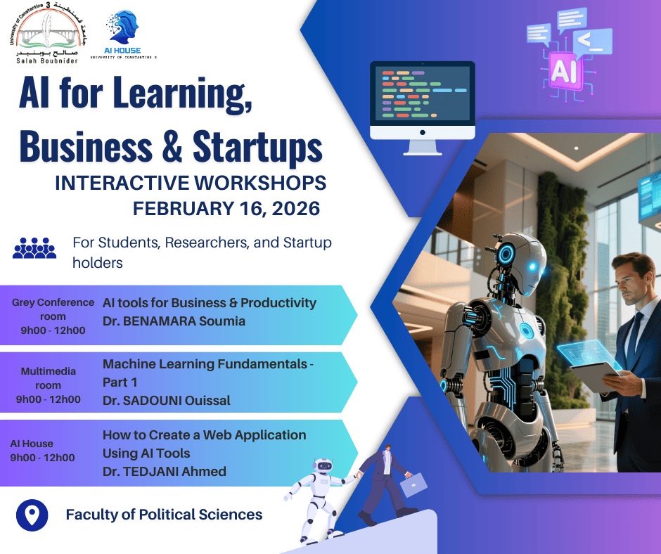 تنظّيم ورشة الذكاء الاصطناعي لتطوير مهارات الأعمال وريادة الشركات الناشئة تنظّيم ورشة الذكاء الاصطناعي لتطوير مهارات الأعمال وريادة الشركات الناشئة